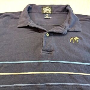 Mack Bulldog Blue Short Sleeve Mens Polo Shirt w Bulldog Emblem & Stripes